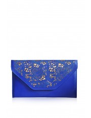 AVENALL FAUX LEATHER LASER-CUT CLUTCH ELECTRIC BLUE - Sold Out